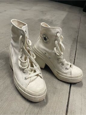 Converse White Platform High-Top Lace-Up Boots Heels